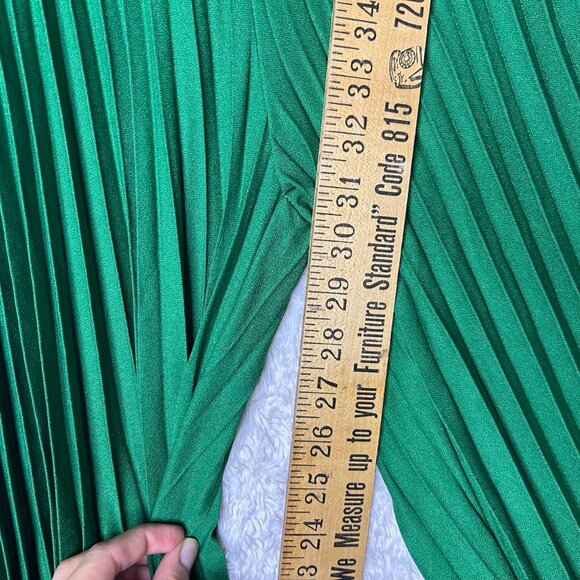 Bright Green Flared Funky Pants. Ribbed, Flowy Pants with Stretchy Waistband - Picture 4 of 7